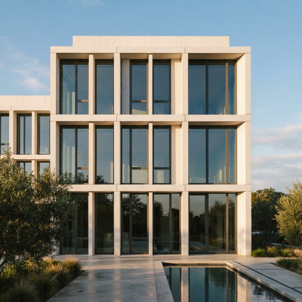 Minimalist concrete and glass facade