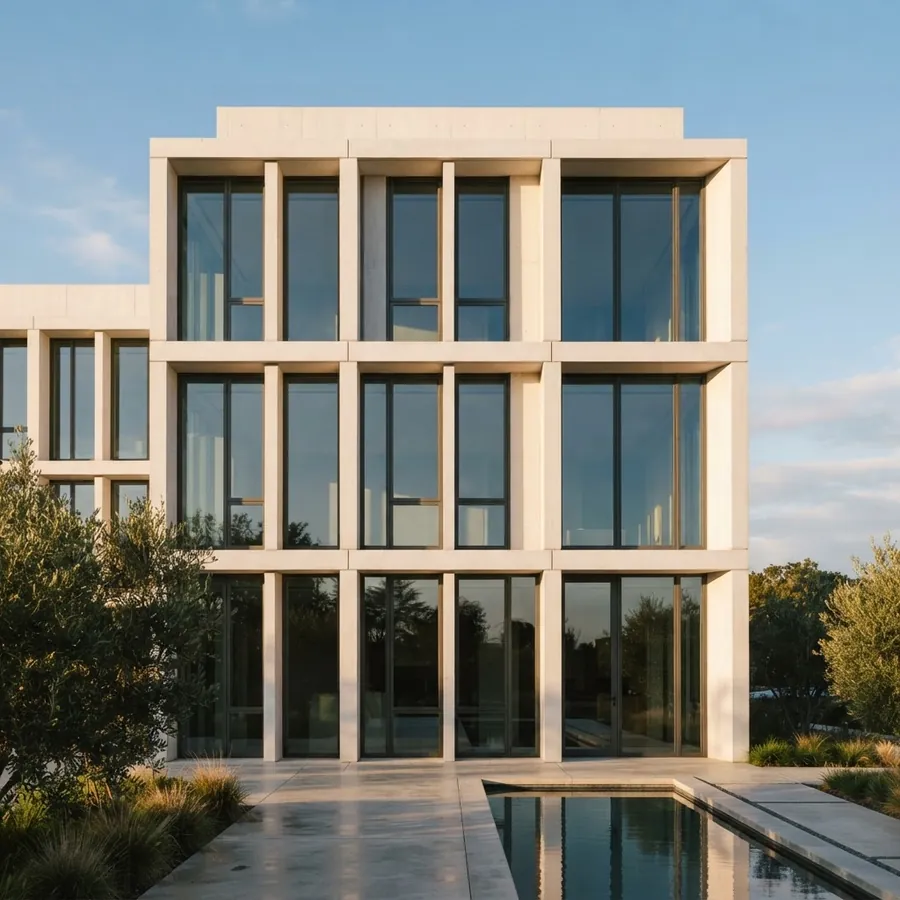Minimalist concrete and glass facade